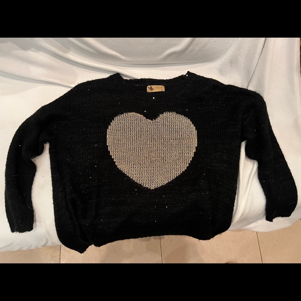 LF Katsumi Gold Heart Black Crewneck Sweater